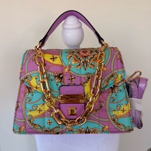 Aldo Pastel Baroque Satchel with Gold Chain